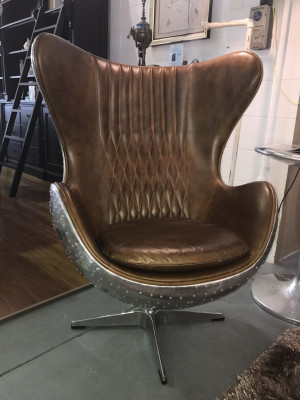 Eggchair Cuir Marron Métal Argent Aile D'Argent Club Flying