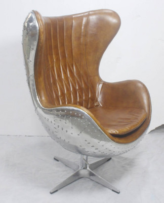 Chaise coquille vintage en aluminium véritable en cuir fonction bascule fauteuil œuf marron œuf