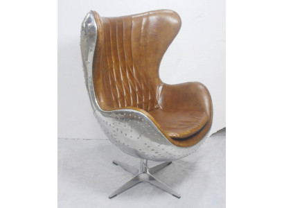 Chaise coquille vintage en aluminium véritable en cuir fonction bascule fauteuil œuf marron œuf