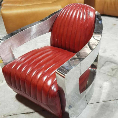 Chaise en cuir vintage pour avion rouge Véritable cuir style rétro Fauteuil design club