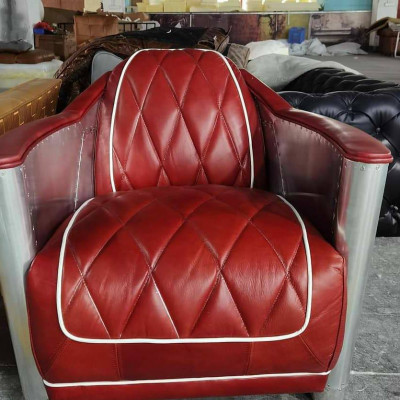 Chaise en cuir vintage pour avion rouge Véritable cuir style rétro Fauteuil design club