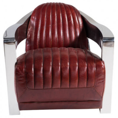Chaise de pilote aviateur vintage en cuir rouge vieilli authentique