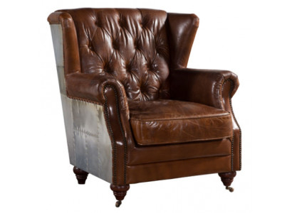 Fauteuil à ailes - Beau fauteuil Chesterfield vintage à oreilles avec accoudoirs de club