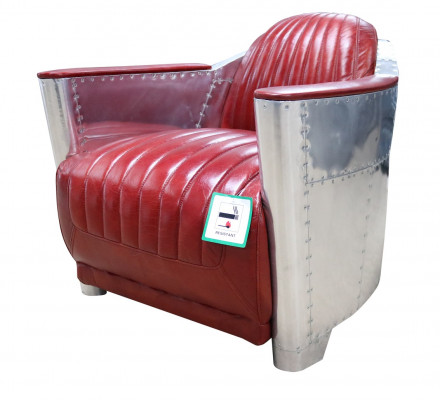 Véritable fauteuil en aluminium en cuir cognac, fauteuil d'aviateur neuf