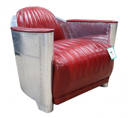 Véritable fauteuil en aluminium en cuir cognac, fauteuil d'aviateur neuf