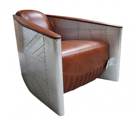 Canapé fauteuil en cuir véritable Canapé club Lounge Aviateur Vintage Avion en aluminium Rétro