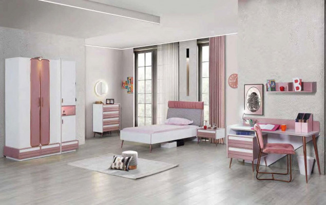 Complete Set de chambre d'enfants pour jeunes Table Lit Armoire Commode 5 pièces