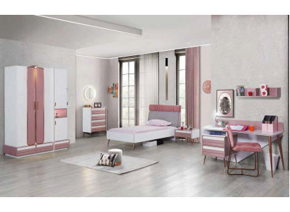 Complete Set de chambre d'enfants pour jeunes Table Lit Armoire Commode 5 pièces