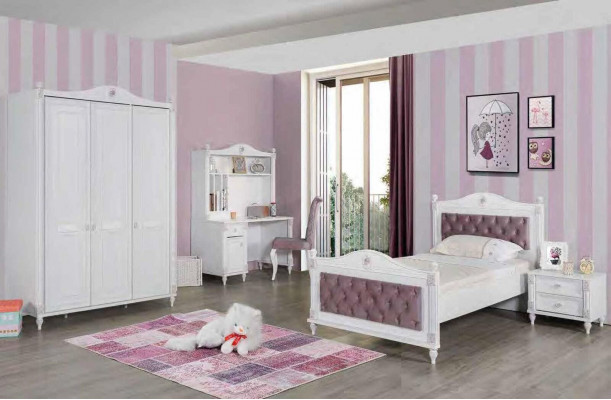 Salle de jeunes Lits Table de chevet Armoire Bureau Ensemble de chambre à coucher 4 pièces