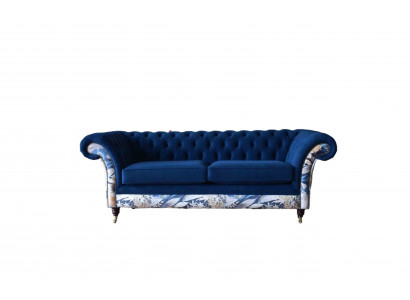 Chesterfield Royal Bleu et Canapé en Velours Siège Rembourré Salon Canapés Canapés