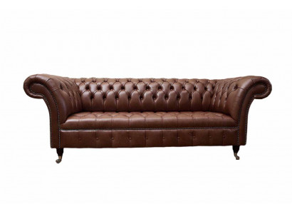 Canapé Chesterfield Trois Places Vintage Canapés grand xxl Marron Textile Cuir