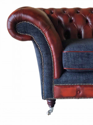Moderne Design Wohnzimmer Sofa 3-Sitzer Braune Chesterfield Couch Lederbezug Textil neu