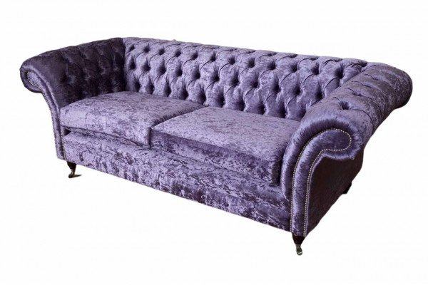 Canapé 3 places Chesterfield en tissu violet pour le salon