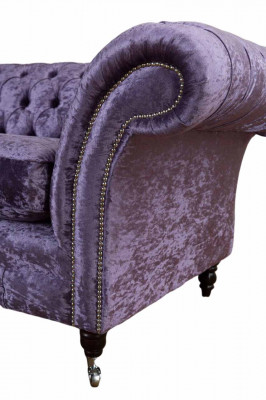 Canapé 3 places Chesterfield en tissu violet pour le salon