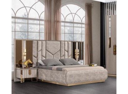 Chambre Lit double Suite Lit Tables de chevet 3 pièces Beige Luxe