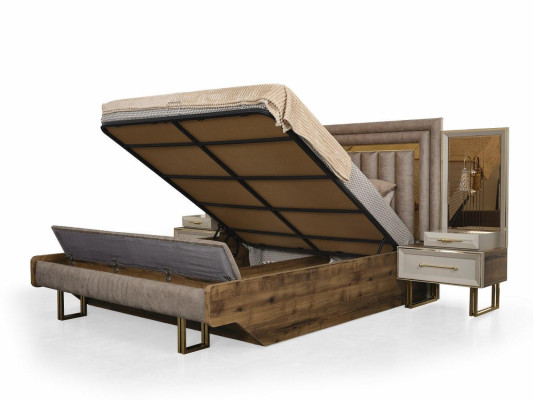 Complet e mobilier de chambre Lit double Lit Tables de chevet Beige 3 pièces