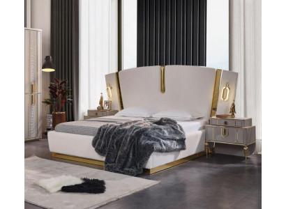 Chambre Lit double Suite Lit Tables de chevet Blanc Luxe 3 pièces