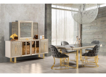 Luxury dining set ensemble de salle à manger table à manger chaises set 9 pièces beige