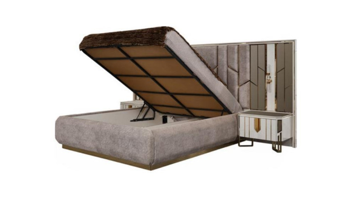 Suite Chambre Lit double Lit Tables de chevet Beige Armoire 4 pièces