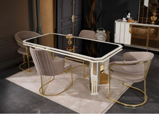 Suite de salle à manger de luxe Ensemble de salle à manger Coin repas Table à manger Chaises Beige 7 pièces