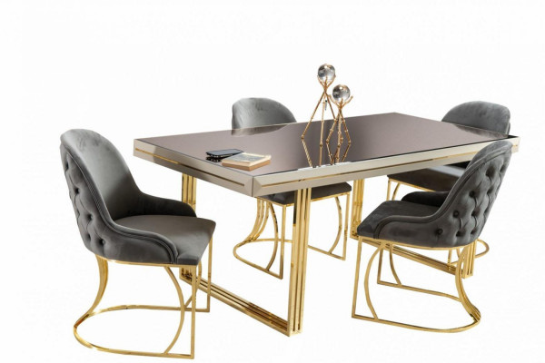 Ensemble de salle à manger Salon de salle à manger Table de salle à manger Chaises Ensemble 7 pièces gris de luxe