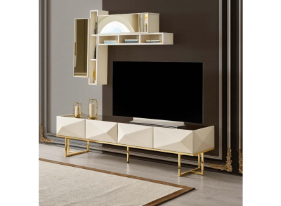 Buffet Meuble TV Meuble bas Ensemble mural Meuble TV Armoire Bois Étagères Beige