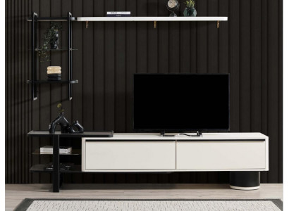 Salle de séjour Meuble TV Buffet bas Meuble TV Armoire Bois Blanc Étagères Unité murale