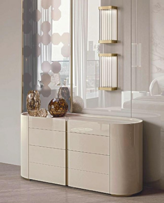 Lit 2x Tables de chevet Coiffeuse avec miroir Tabouret Ensemble 5 pièces Meubles italiens