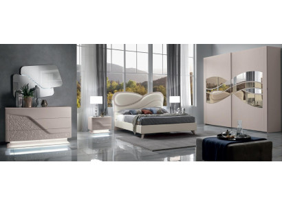 Suite de chambre à coucher de 6 pièces Lit Table de chevet Armoire Commode Miroir