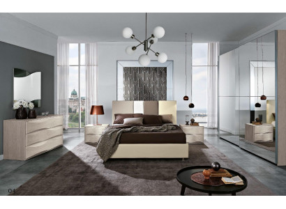 Suite Set 6 pièces Chambre Lit Table de chevet Commode Miroir Armoire