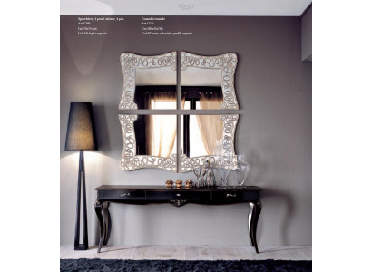 Coiffeuse, console Blanche en bois, meuble de chambre classique avec miroir 2 pièces