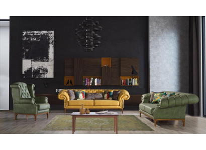 Vert-Jaune Canapé Trois Places De Luxe Designers Fauteuil 3+3+1 Ensemble