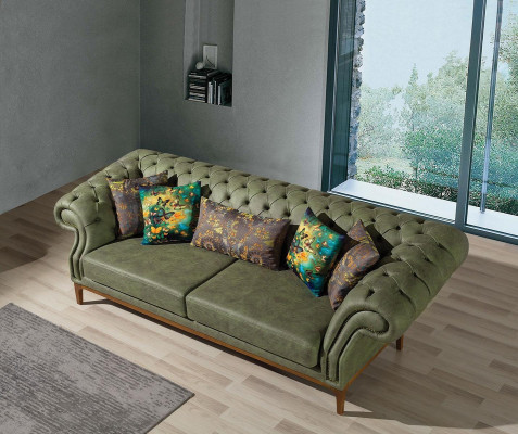 Vert-Jaune Canapé Trois Places De Luxe Designers Fauteuil 3+3+1 Ensemble
