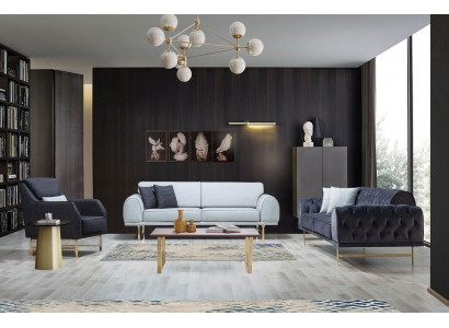 Ensemble de canapés noir et blanc 3 places + 3 places, élégant fauteuil une place sofas