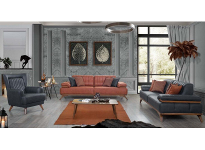 Ensemble de salon design en similicuir : canapés et fauteuils en cuir, ensemble de meubles 3 pièces.