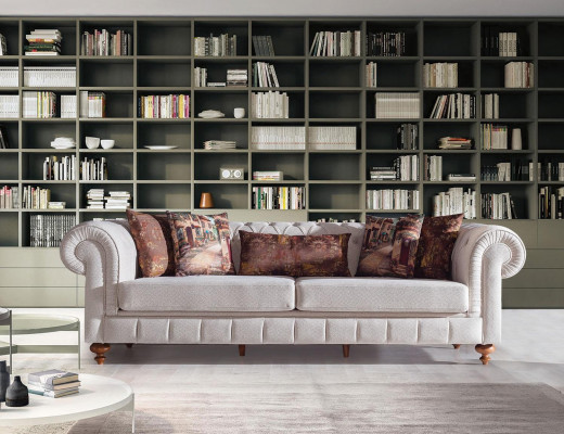Blanc -Brown Chesterfield Groupe de sièges Canapés design Suite de luxe 3+2+1