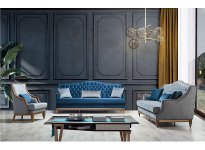 Moderne Canapé Chesterfield Bleu ensemble de canapé Designer Trois places Fauteuils de luxe