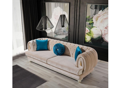 Canapé trois places en tissu beige Chesterfield Designer Set of 3.