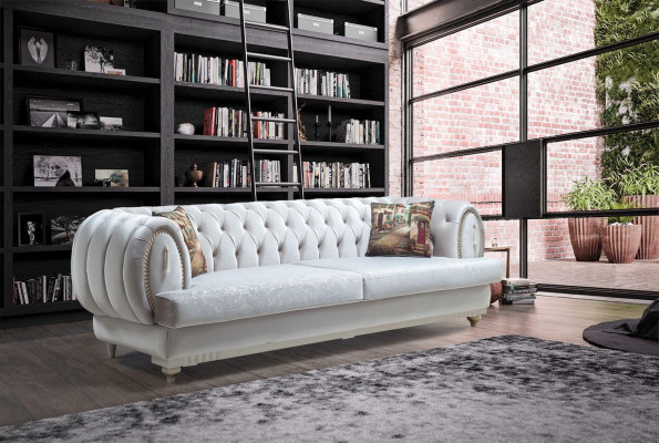 Canapé moderne trois places Chesterfield blanc élégant pour salon