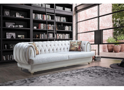 Canapé moderne trois places Chesterfield blanc élégant pour salon