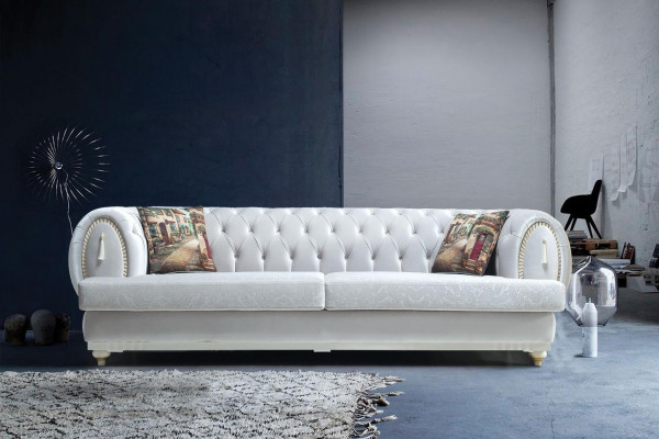 Canapé moderne trois places Chesterfield blanc élégant pour salon