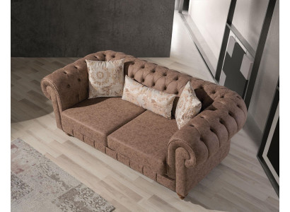 Canapé 2 places design en cuir marron Chesterfield stylé
