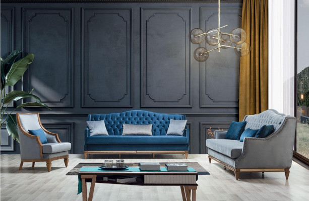Bleu, il fauteuil Chesterfield de luxe Salon Lounge Mobilier de designer nouveau