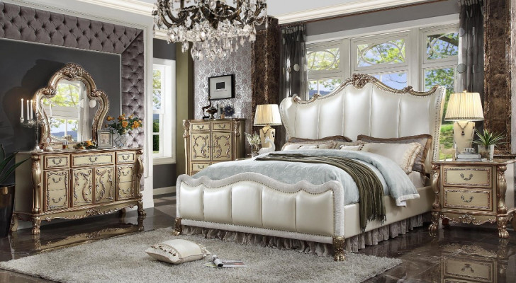 Ensemble de chambre royale Lit + 2 tables de chevet Lits en cuir Double Hôtel neuf
