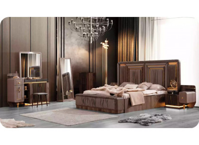 Suite de luxe Lit double Set 6pcs Lit beige Tissu Base de lit Chambre