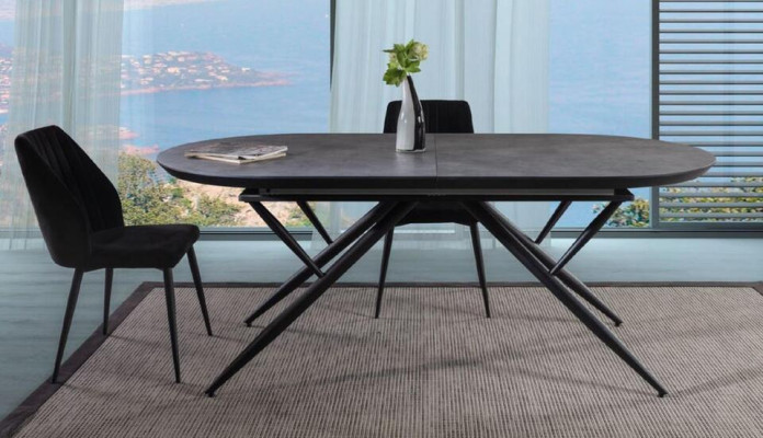 Table de salle à manger ovale Table à manger Table de cuisine extensible Bois Gris Grand