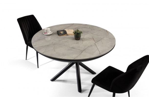 Table de salle à manger Table de salle à manger extensible Table ronde en bois gris Neuf