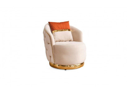 Conception Fauteuil de luxe beige Chaise de relaxation en textile avec accoudoirs en acier inoxydable Fauteuil Club