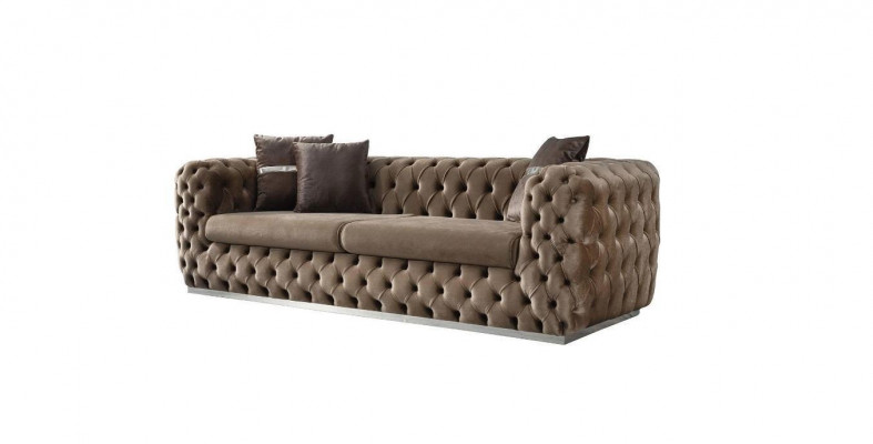 Canapé 3 places Canapé rembourré Marron Siège en textile Canapé design moderne Chesterfield