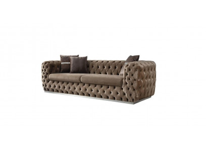 Canapé 3 places Canapé rembourré Marron Siège en textile Canapé design moderne Chesterfield